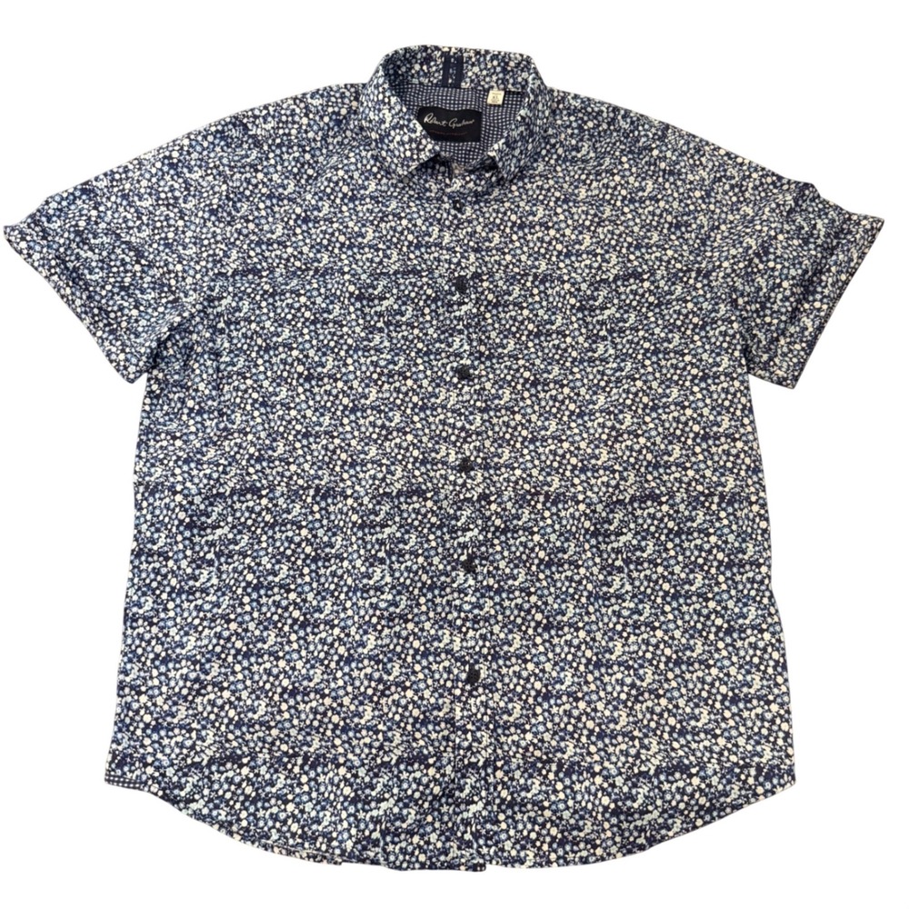 Robert Graham Modern Americana Floral Shirt‎ XL Blue Tailored Fit Short Sleeve